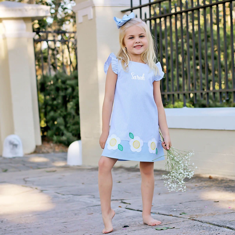 Daisy Appliqu Blue Stripe Emery Dress