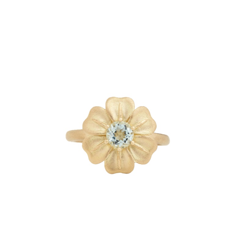 Flower Ring with Aquamarine