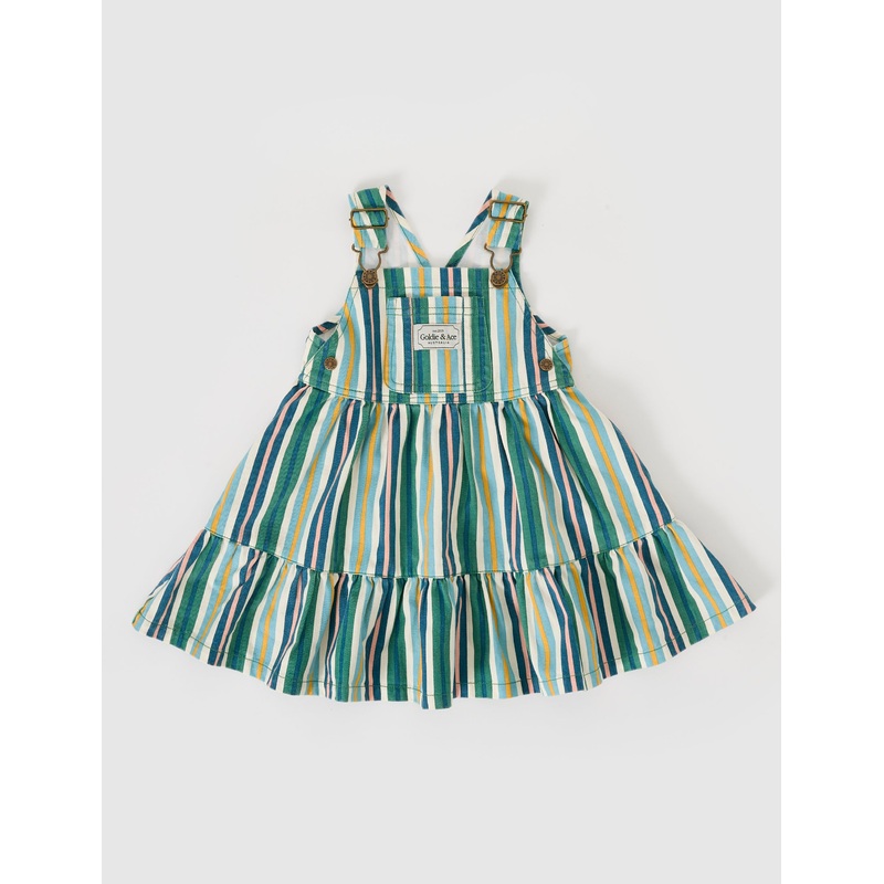 Goldie & Ace Tully Tiered Pinafore Dress Stripe Evergreen Stripe