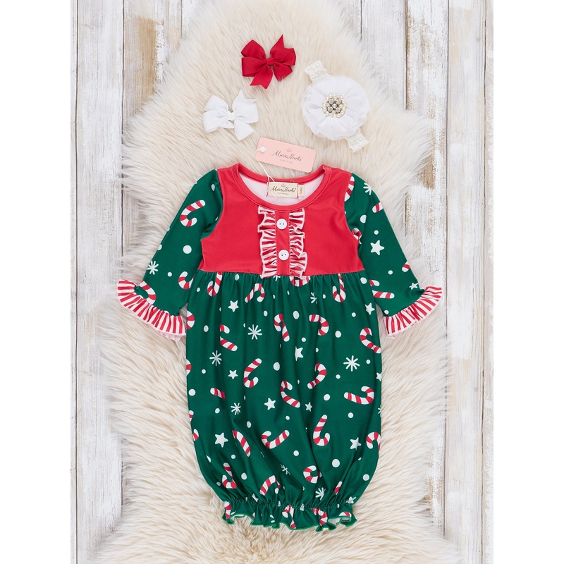 Green Christmas Peppermint Party Ruffle Sleep Gown