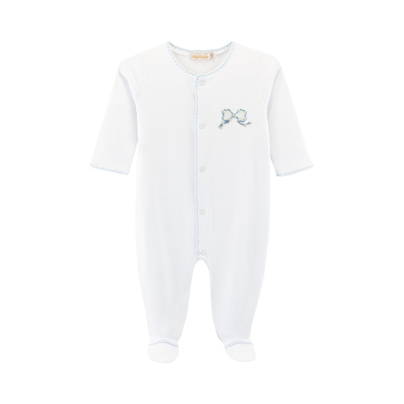 Pretty Blue Bows Embroidered Footie