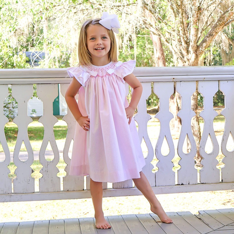 Pretty In Pink Stripe Smocked Bow Dress