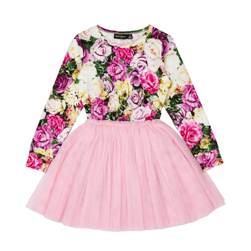 Rock Your Baby Flower Wall Long Sleeve Circus Dress in Floral Multi
