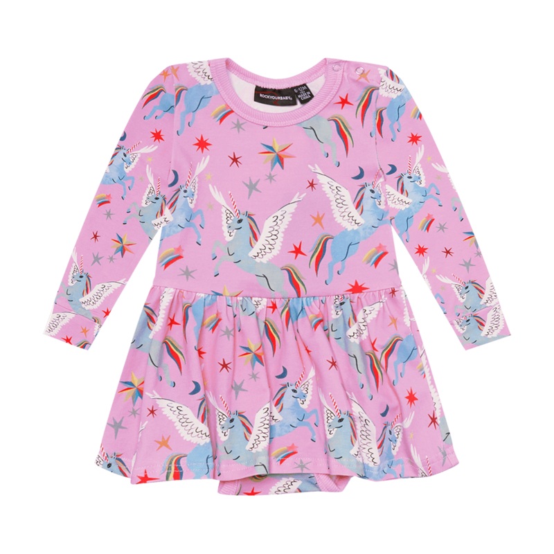 Rock Your Baby Rainbow Pegasus Baby Waisted Dress in multi colour
