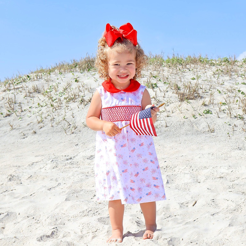 Sparkling 4th Of July Smocked Collared Dress