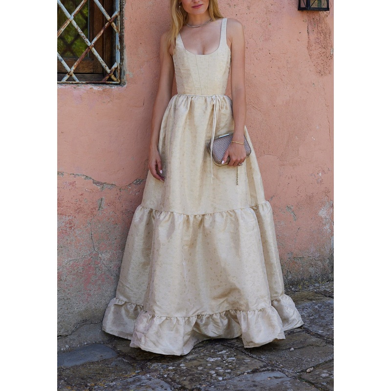 The Avery Dress in Taupe Duchess