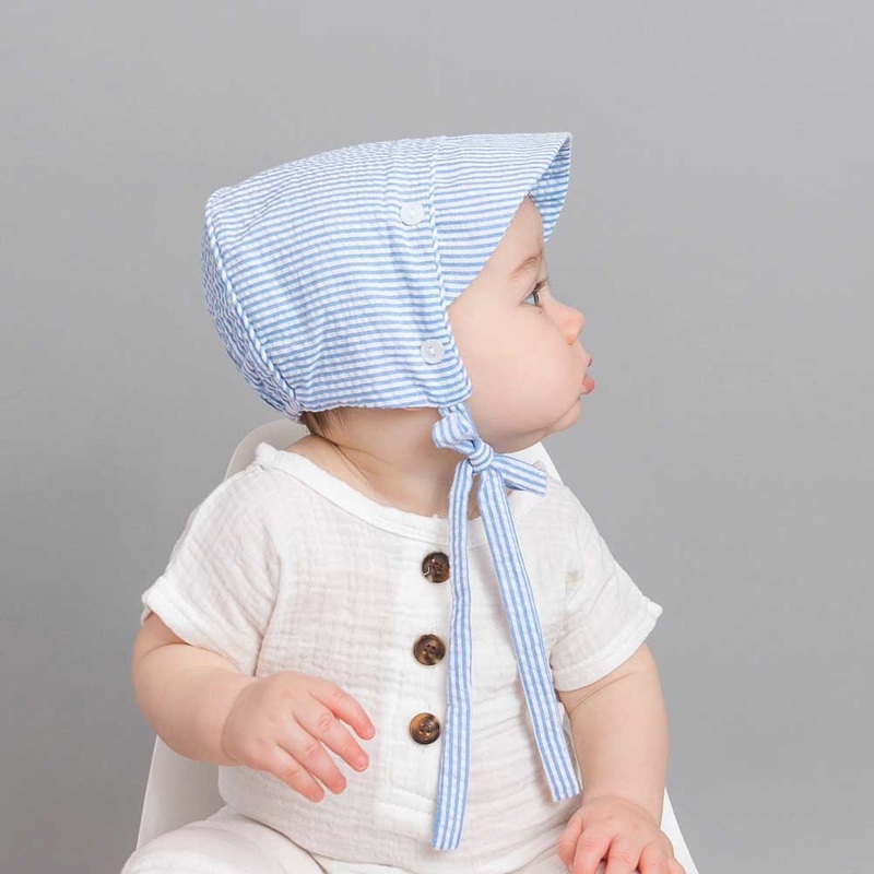 Baby Boy Navy Stripe Seersucker Bonnet 1911