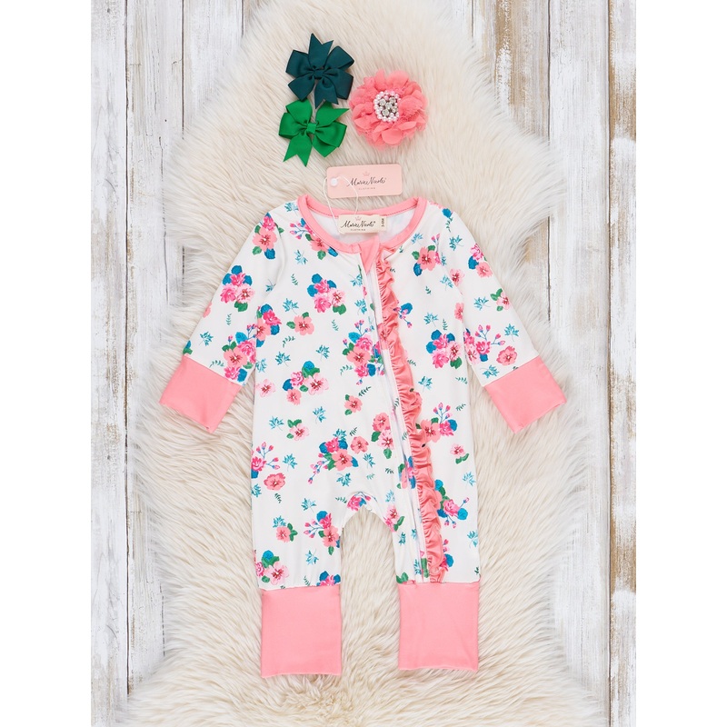Coral Sweet Garden Ruffle Sleeper Pajamas