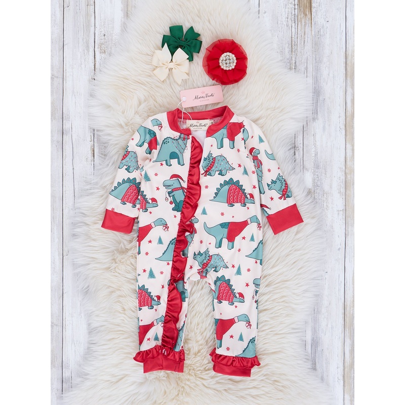 Dinosaur Dreams Christmas Ruffle Sleeper Pajamas
