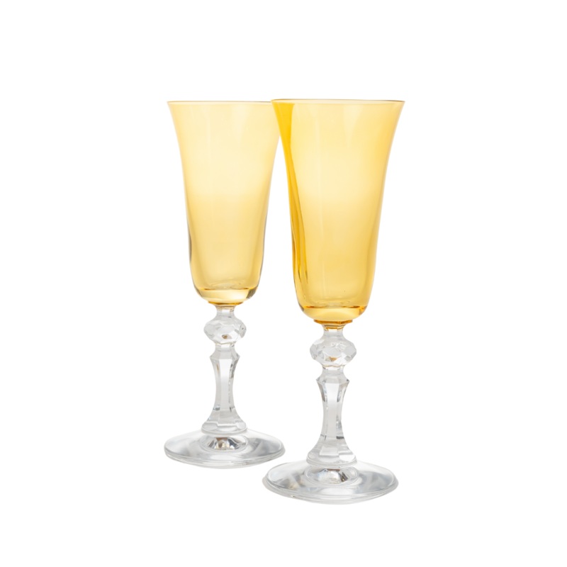 Estelle Colored Regal Flute With Clear Stem, Set of 2 in Yellow