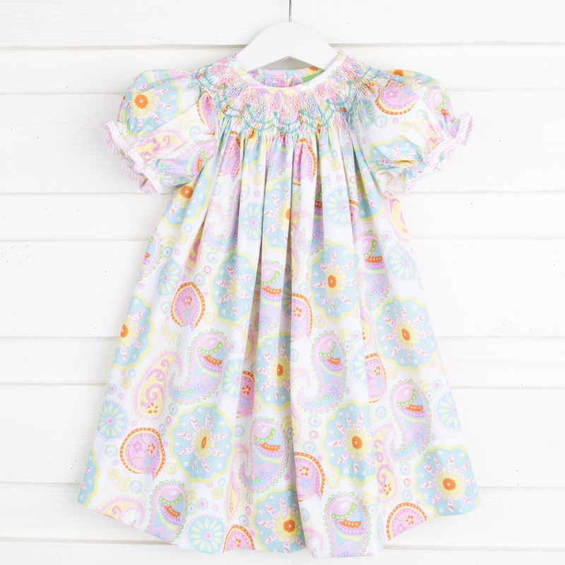 Geometric Smocked Bishop Pink Paisley