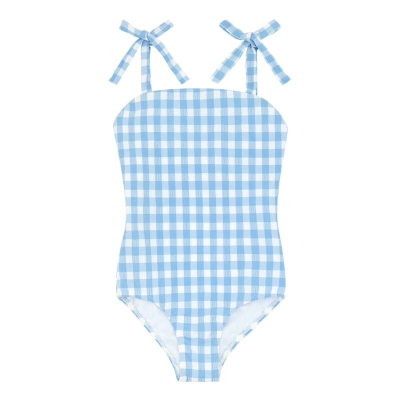 Girls Surfside Blue Crinkle Gingham One Piece