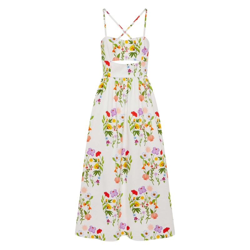 Jordan Pique Midi Dress in Terrazo Flower White