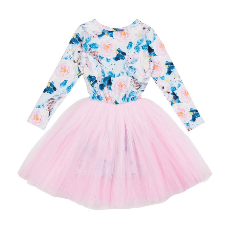 Rock your baby floral unicorn LS flounce dress in multicolour