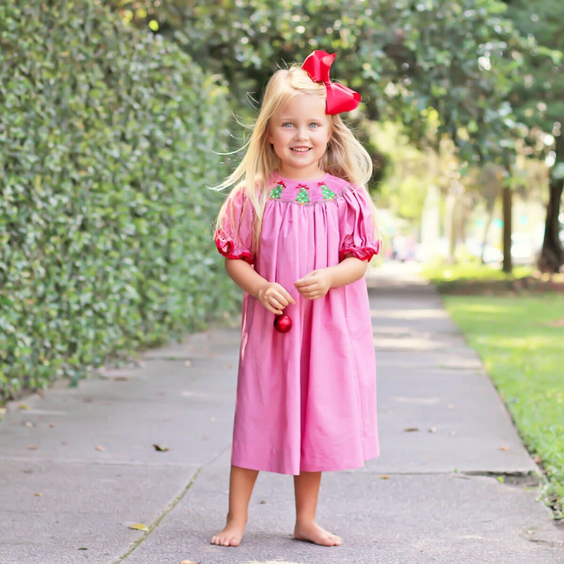 Twinkly Tree Red Smocked Bishop Dress