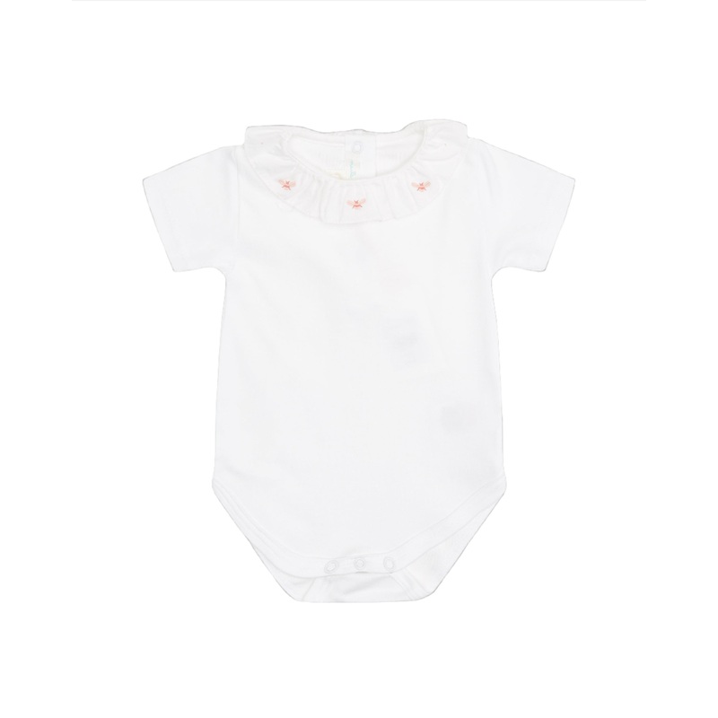 Alexandra Ruffle Collar Onesie in Bee Embroidered