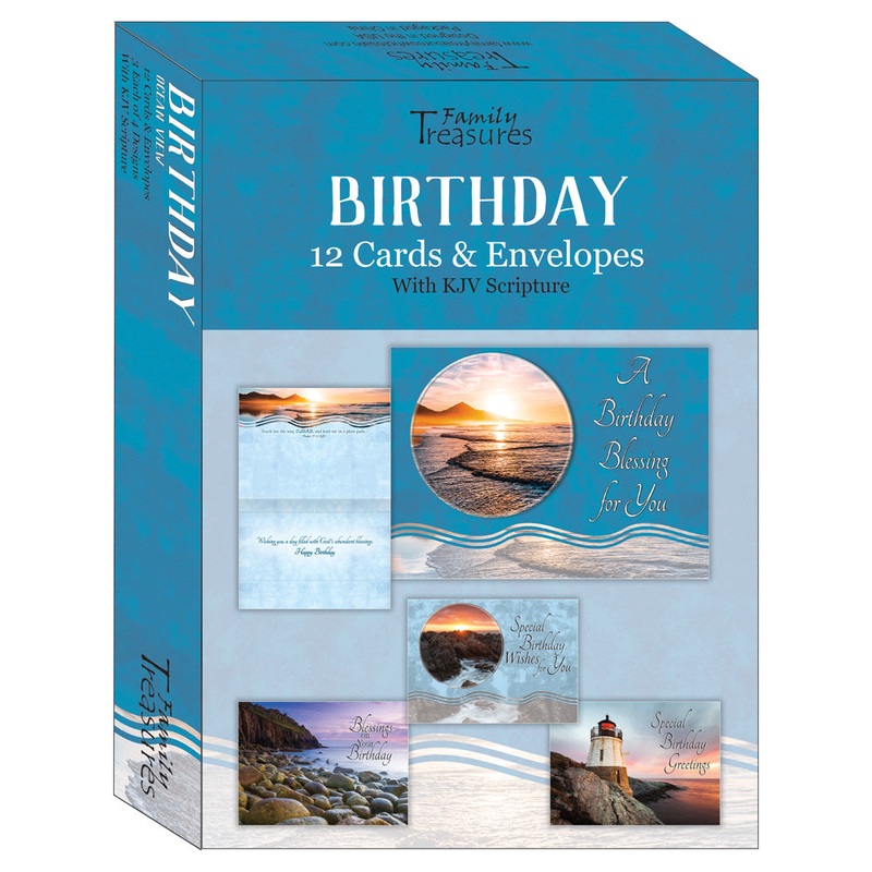 Boxed Cards Birthday Ocean View KJV Scripture 12 Cards 4 Designs