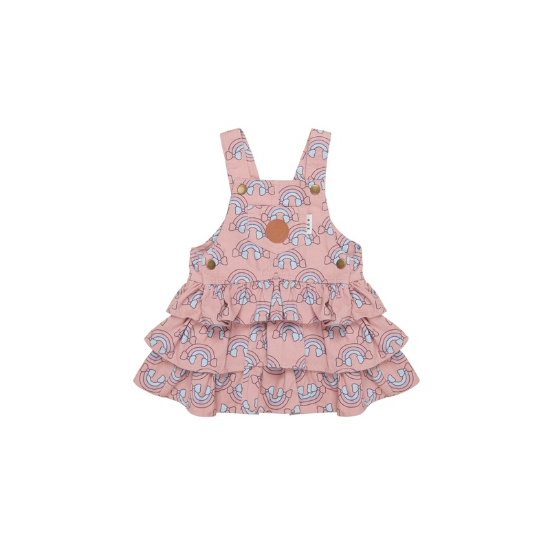 Huxbaby Rain bow overall frill dress dusty rose in pink