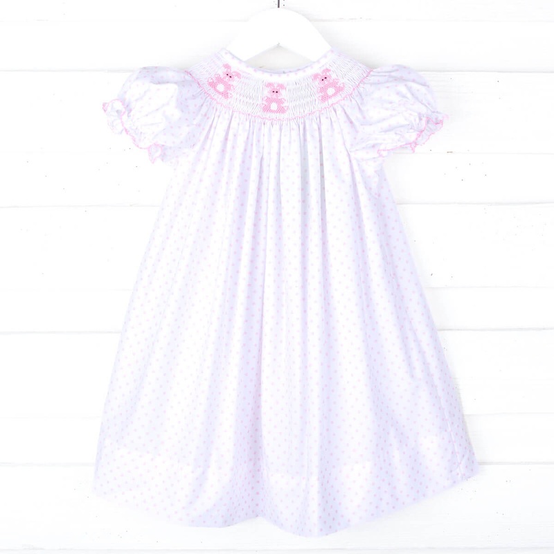 Magical Bunny Pink Dot Smocked Bishop Dress