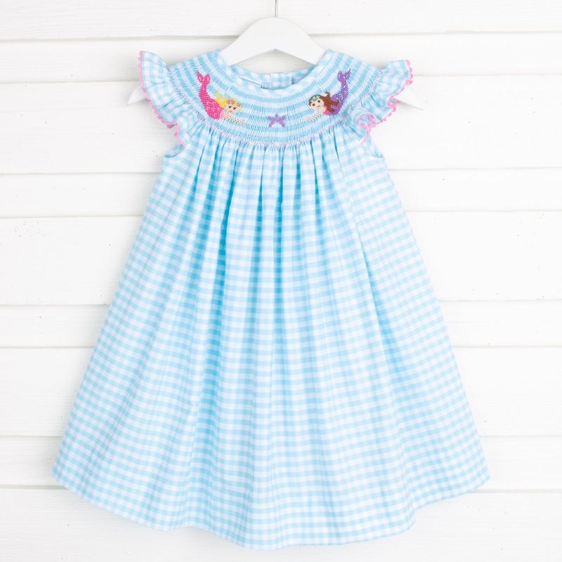 Mermaid Smocked Dress Aqua Check