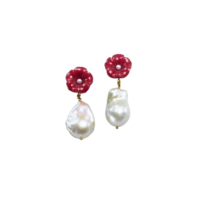 Pearl Drop Earrings in Fuschia