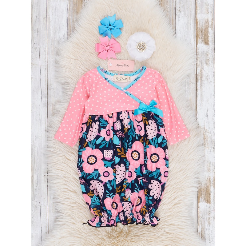 Pink & Blue Beautiful Blooms Sleeper Gown