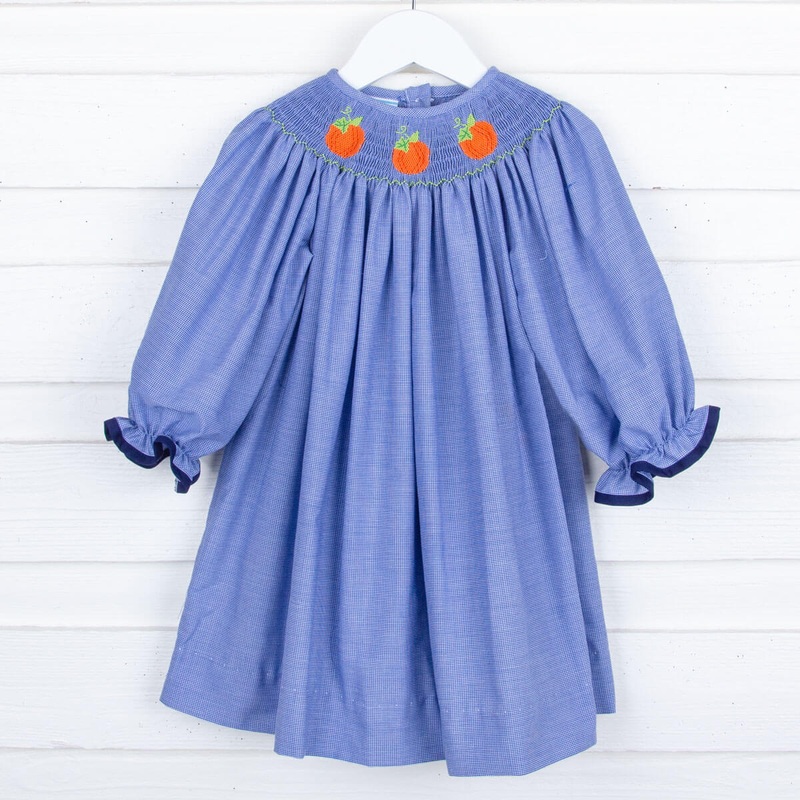 Pumpkins Smocked Royal Long Sleeve Dress