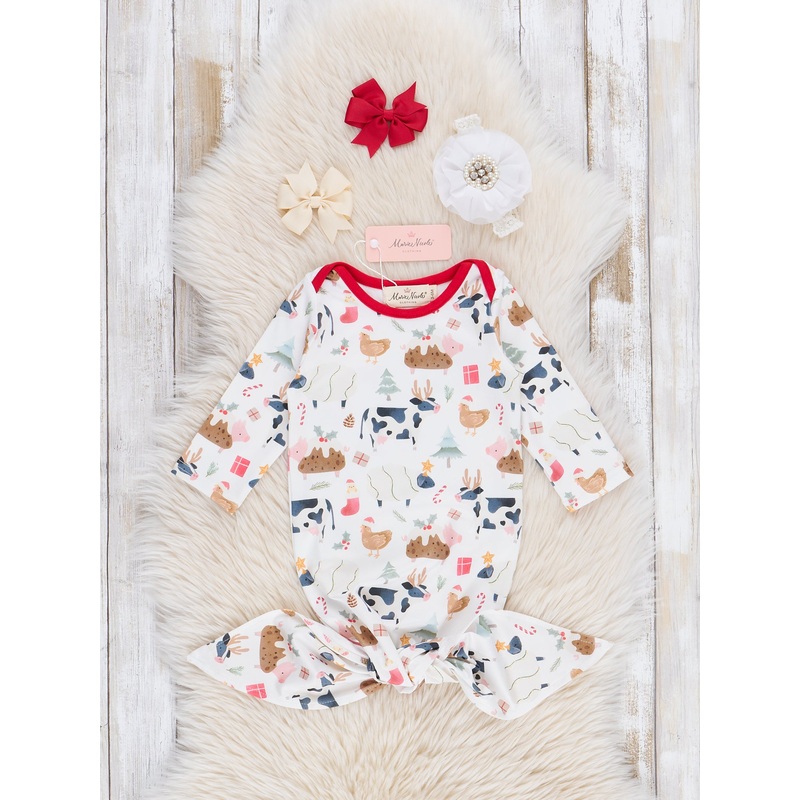 Red & White Christmas Farm Knot Gown