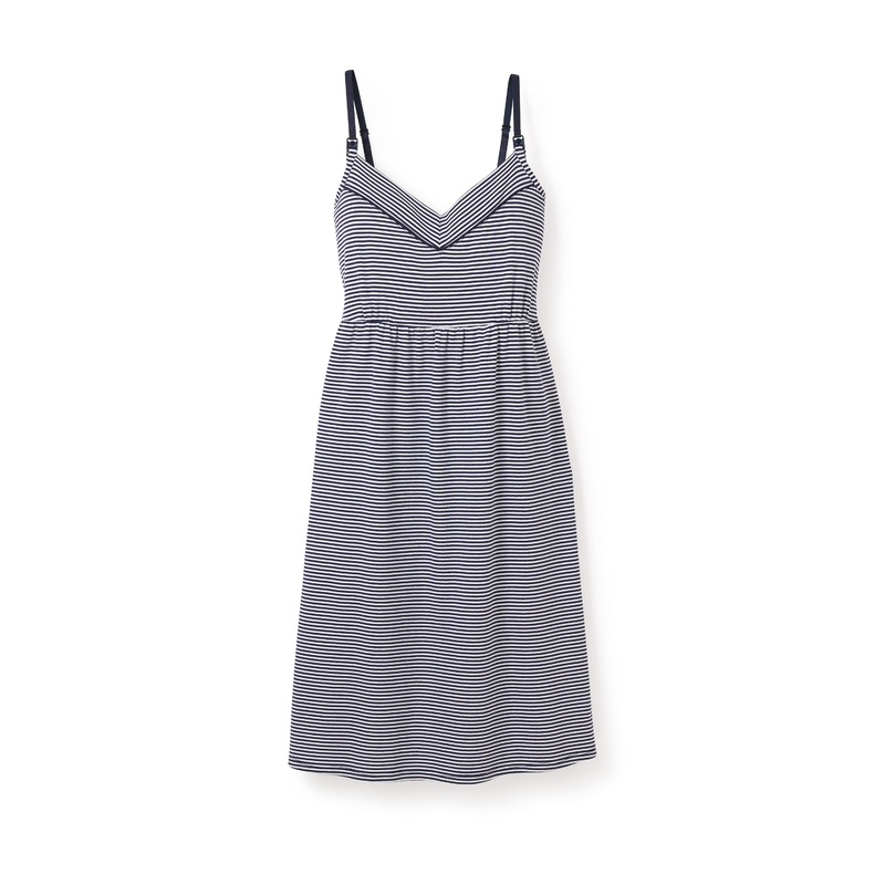Womens Pima Maternity Nightgown in Navy Stripe