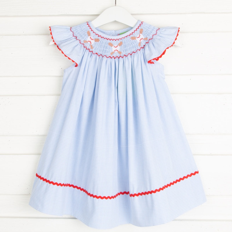 Baseball Smocked Dress Light Blue Gingham
