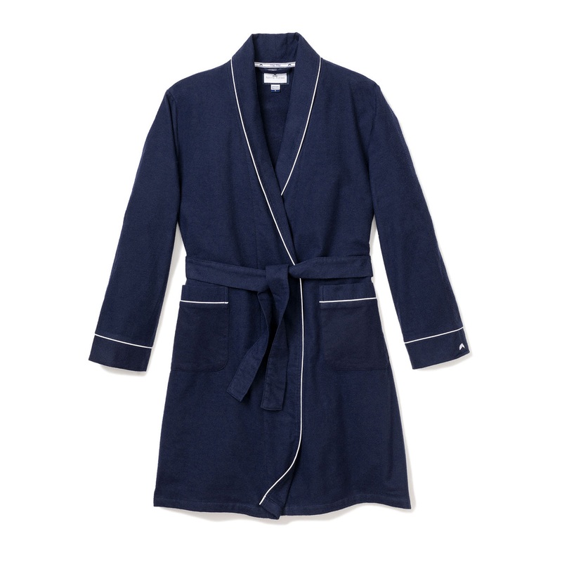 Childrens Navy Flannel Robe with White Piping
