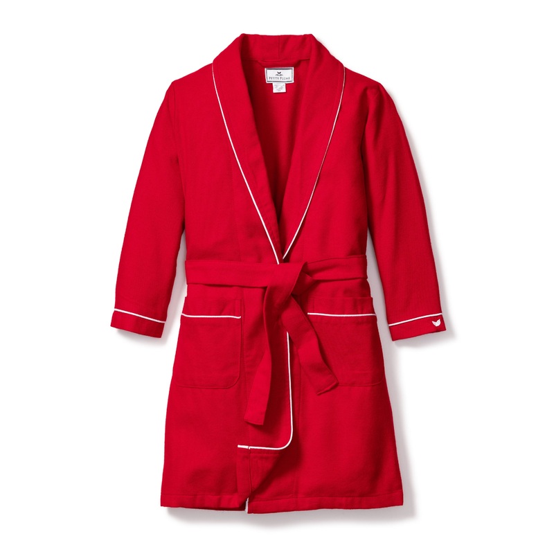 Childrens Red Flannel Robe with White Piping