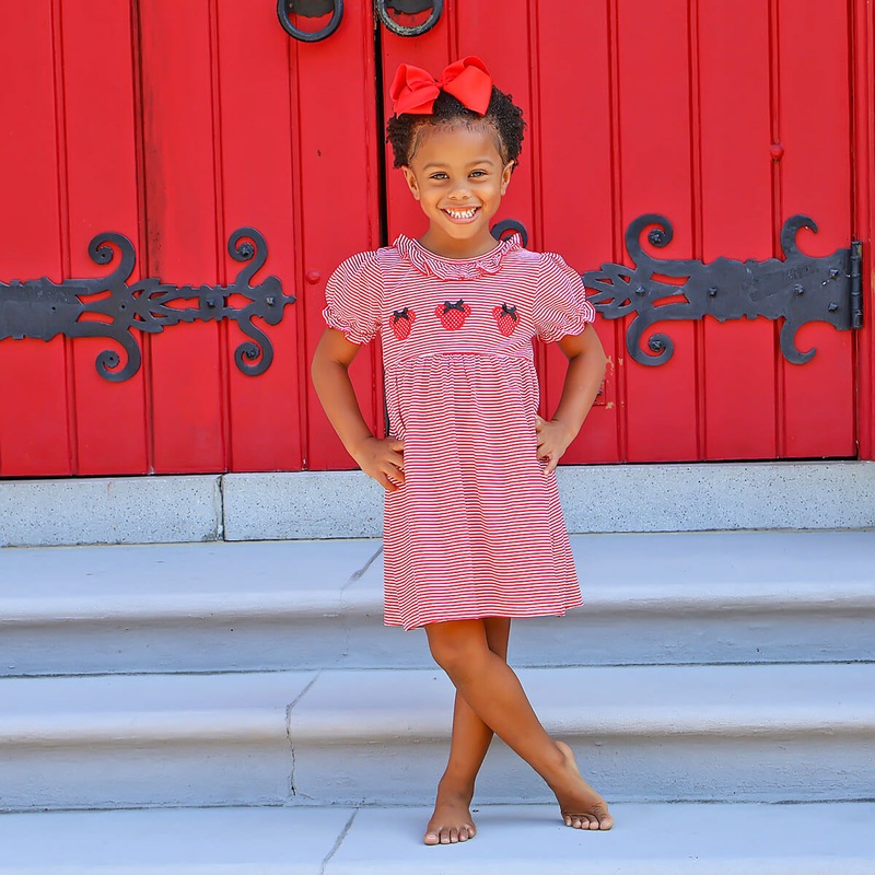 Mouse Ears Red Stripe Ruffle Collared Dress