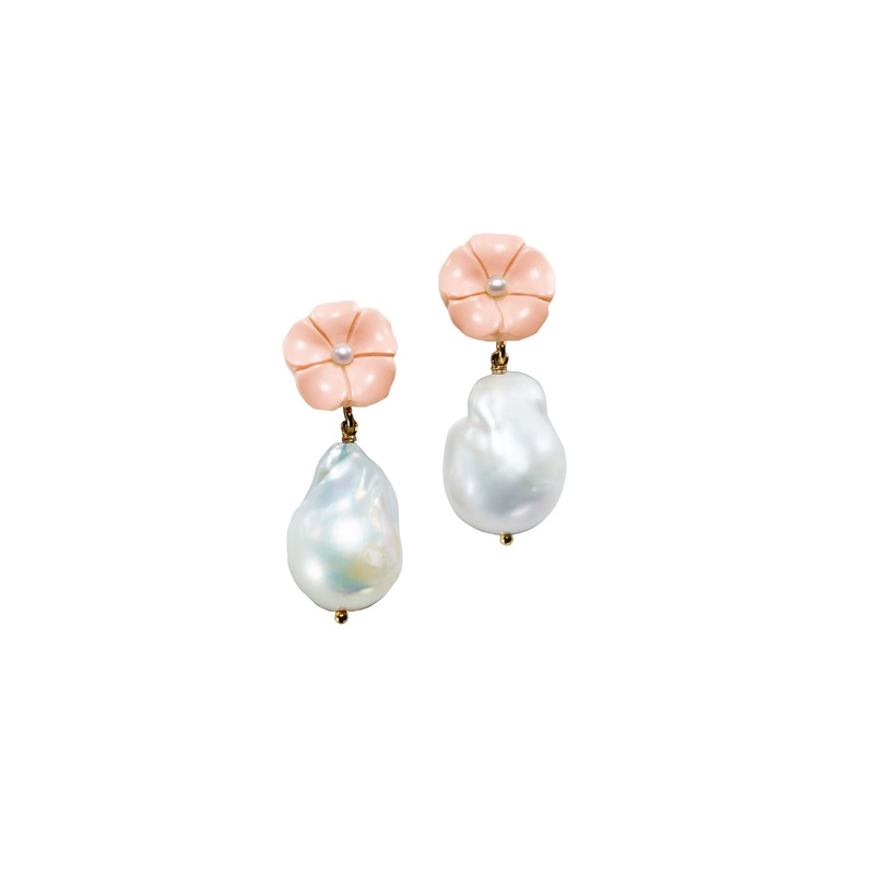Pearl Drop Earrings in Pink