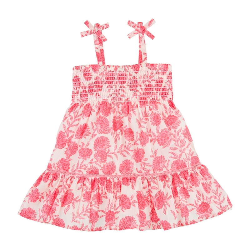 Pink Floral Smocked Summer Dress