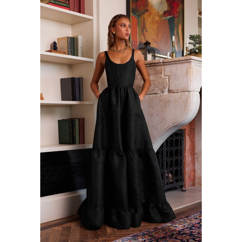 The Avery Dress in Black Windsor Brocade