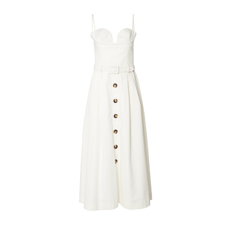 White Ruched Bustier Belted Midi Dress
