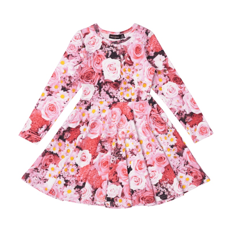 Rock Your Baby rose garden LS Waisted Dress in pink floral