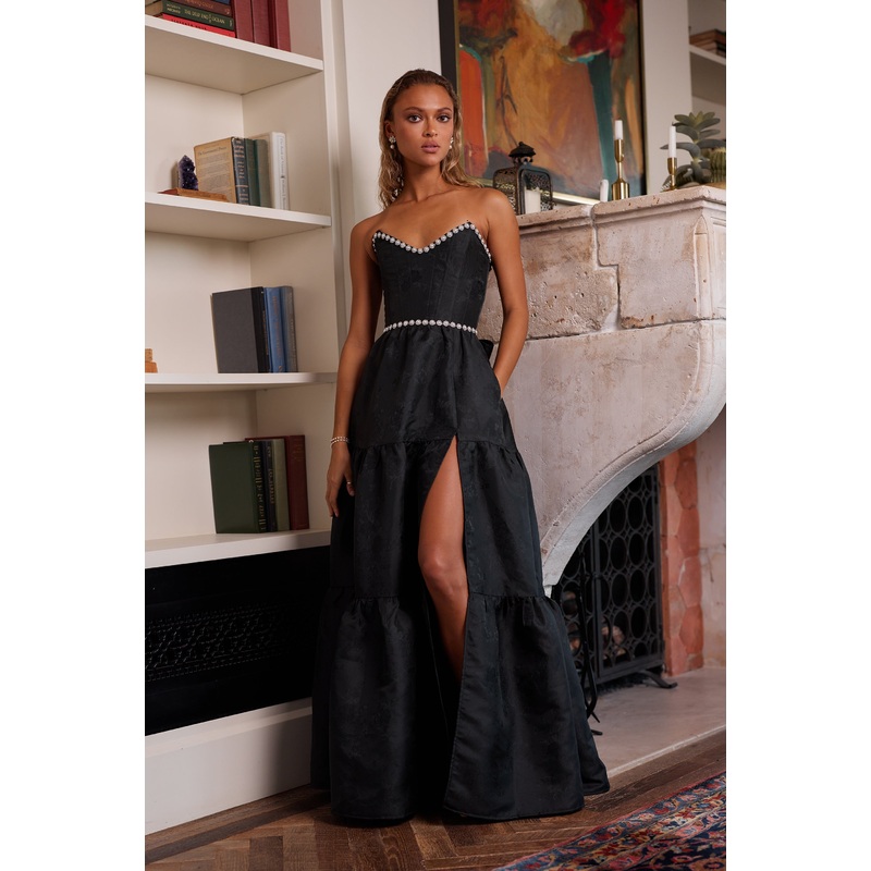 The Vivian Dress in Black Windsor Brocade