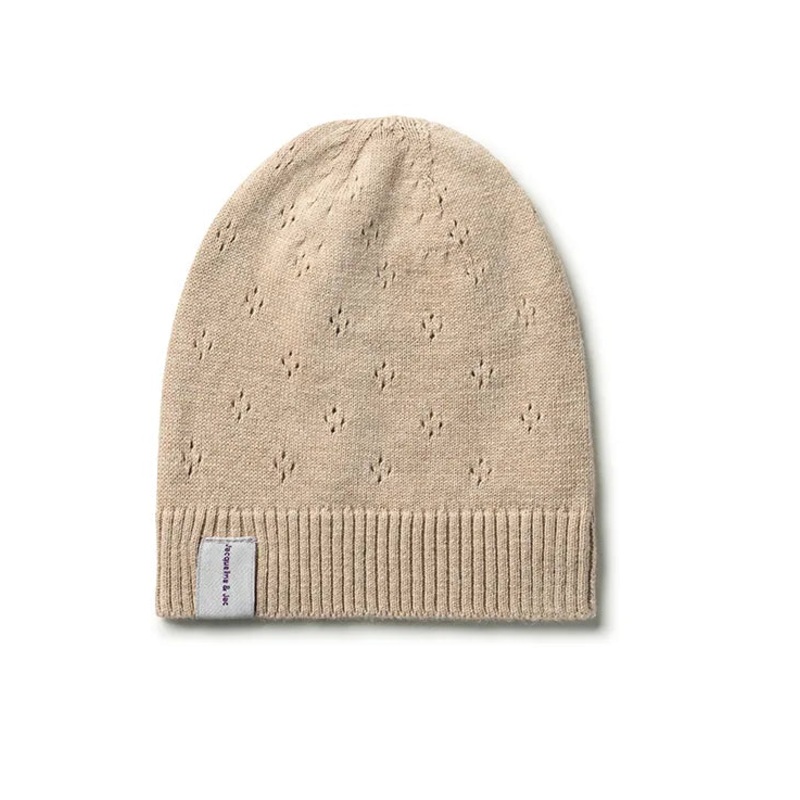 Baby Beanie | Jacqueline & Jac | Pointelle Knit | Taupe
