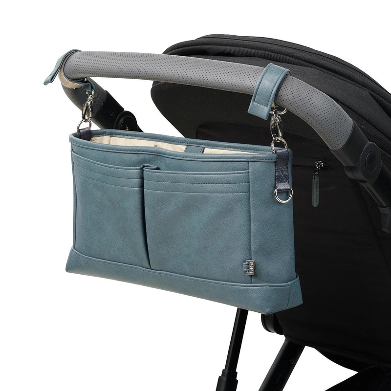 Oioi Vegan Leather Stroller Organiser/Pram Caddy - Stone Blue