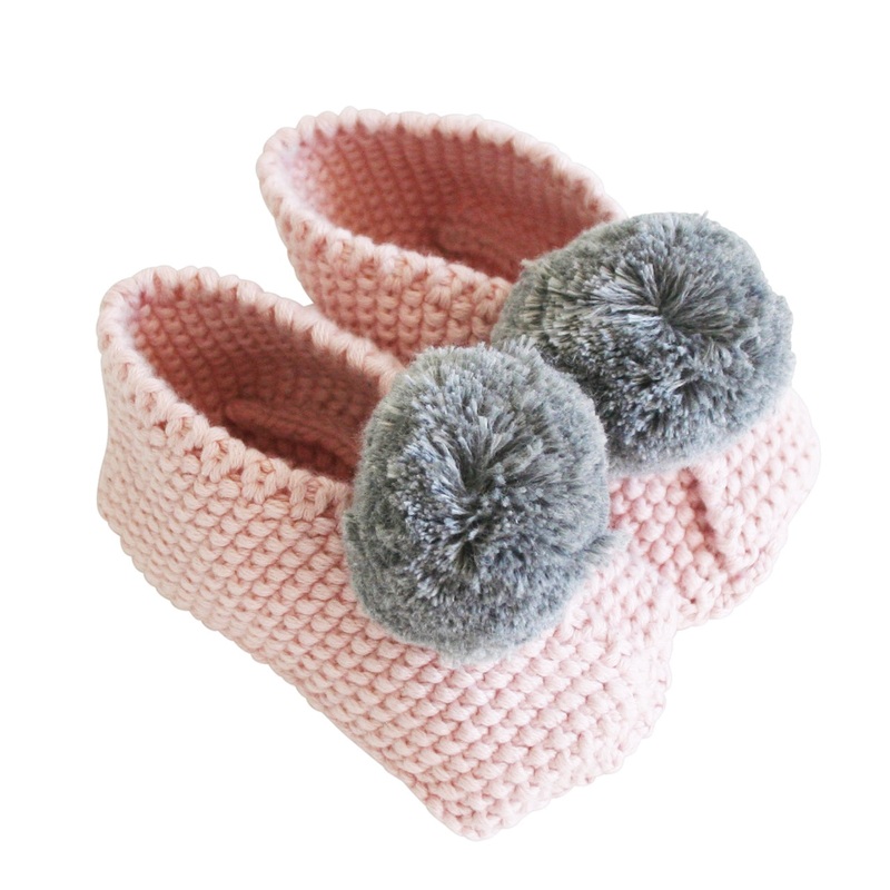 Alimrose Baby Pom Pom Slippers - Rosewater & Grey
