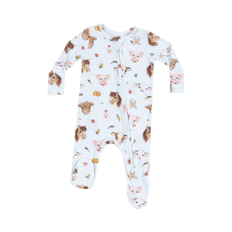 Vintage Animal Faces Blue 2 Way Zipper Footie