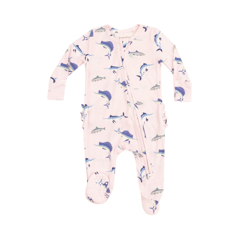 Deep Sea Fishing Pink Ruffle Back Footie