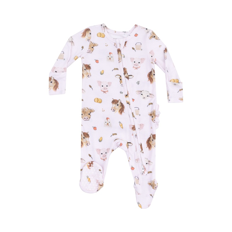 Vintage Animal Faces Pink Ruffle Footie