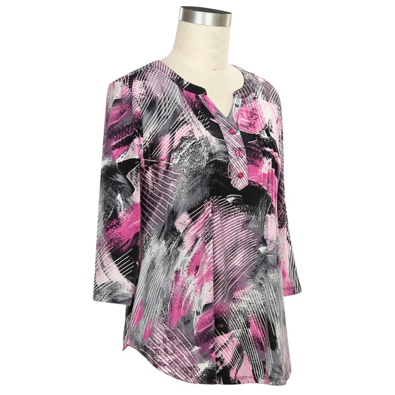 Women's 3/4 Sleeve Color Delight Brush Print Top 477B