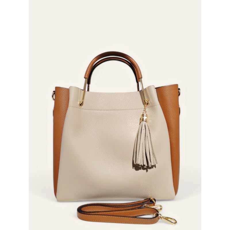 Cream and Brown Leather Bag