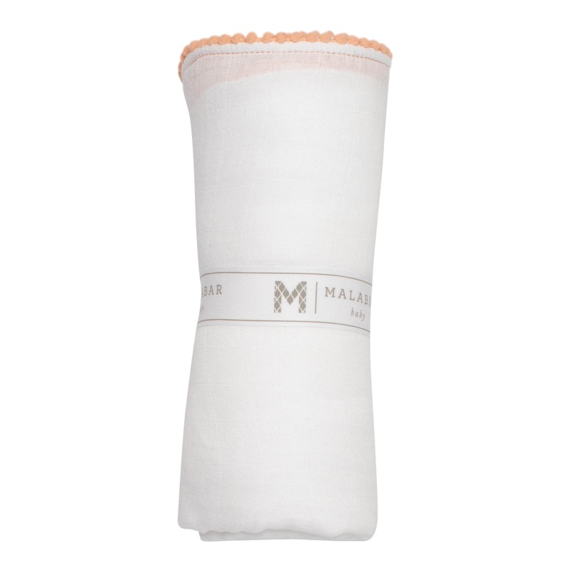 Bamboo Swaddle | Malabar | Pom Pom Trim | Peach Pink