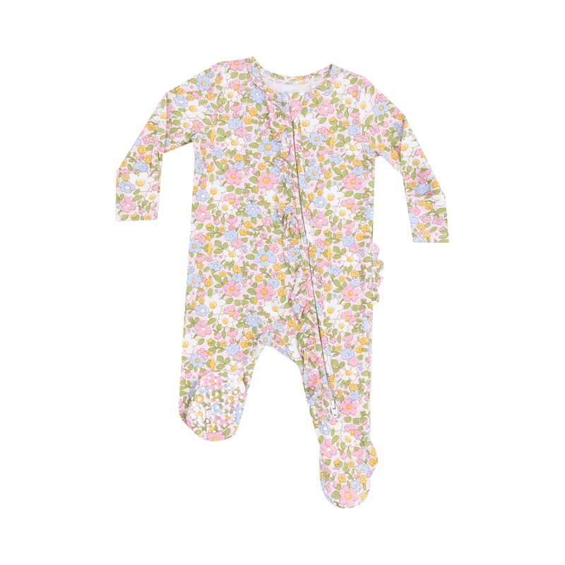 Bubbly Baby Calico Ruffle Front Zipper Footie