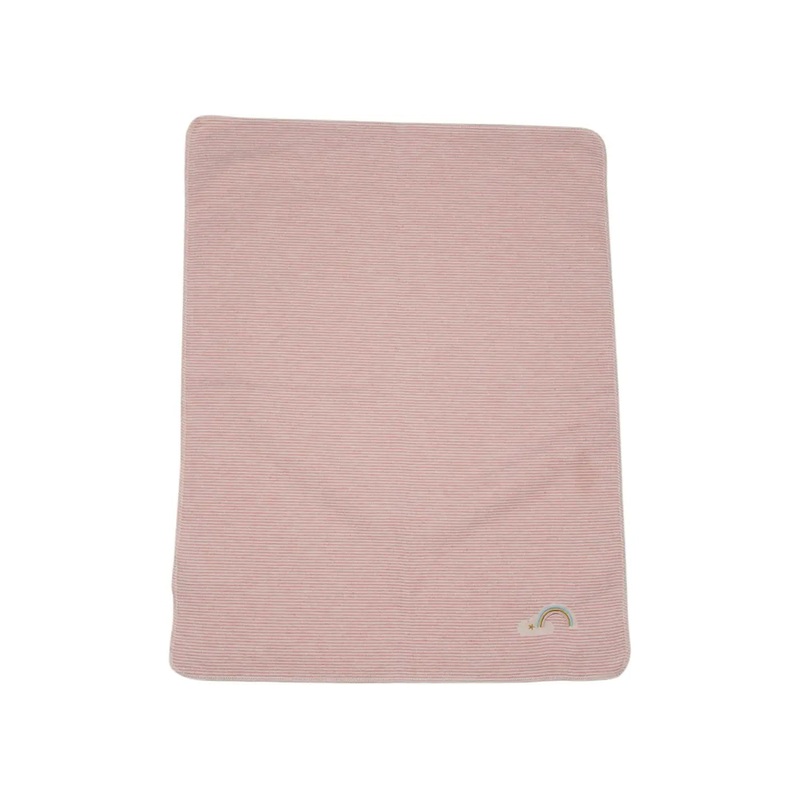 JUWEL baby blanket stripes/rainbow, with embroidery - Rose